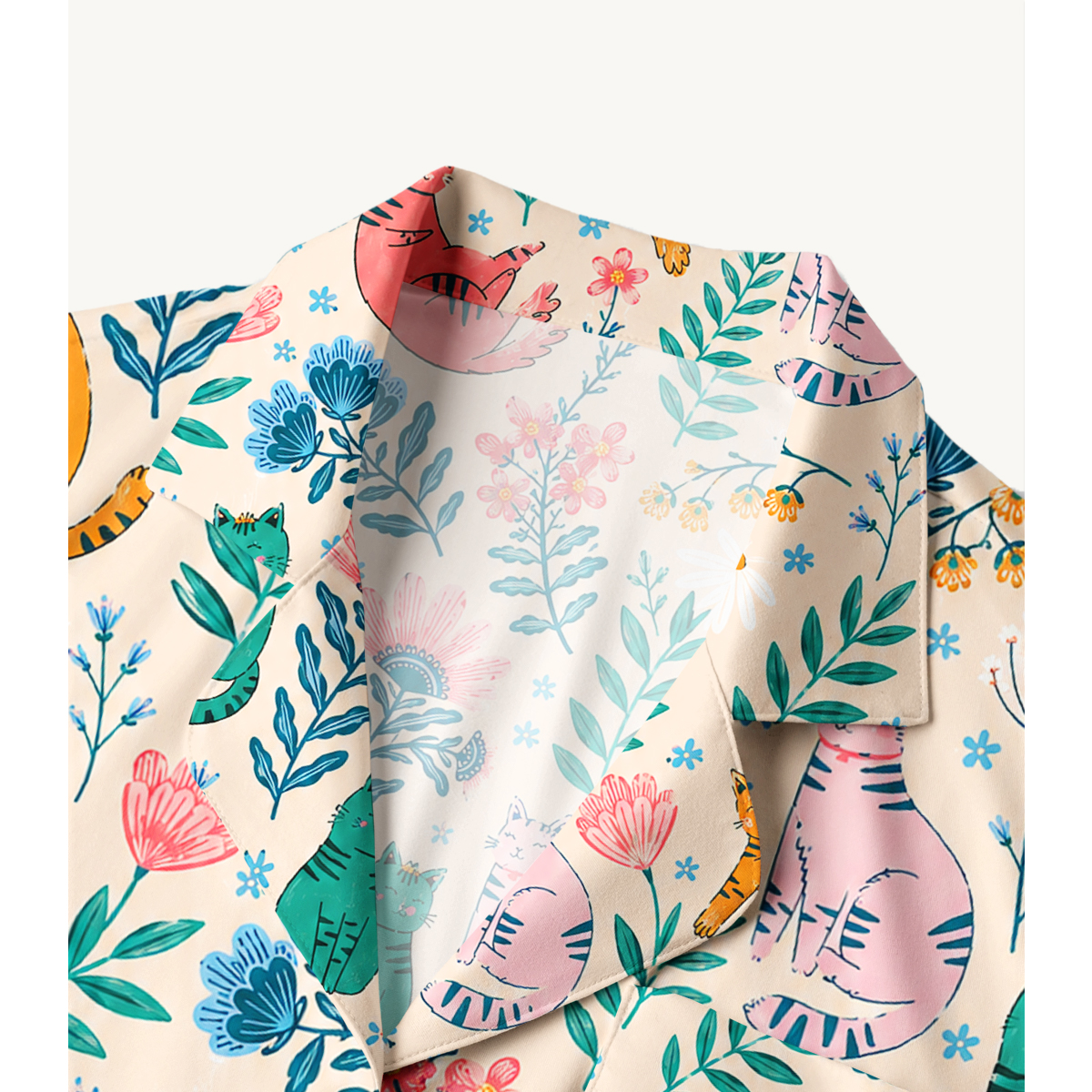 Whimsical Garden Cat & Wildflower Long Sleeves Pajama Sets