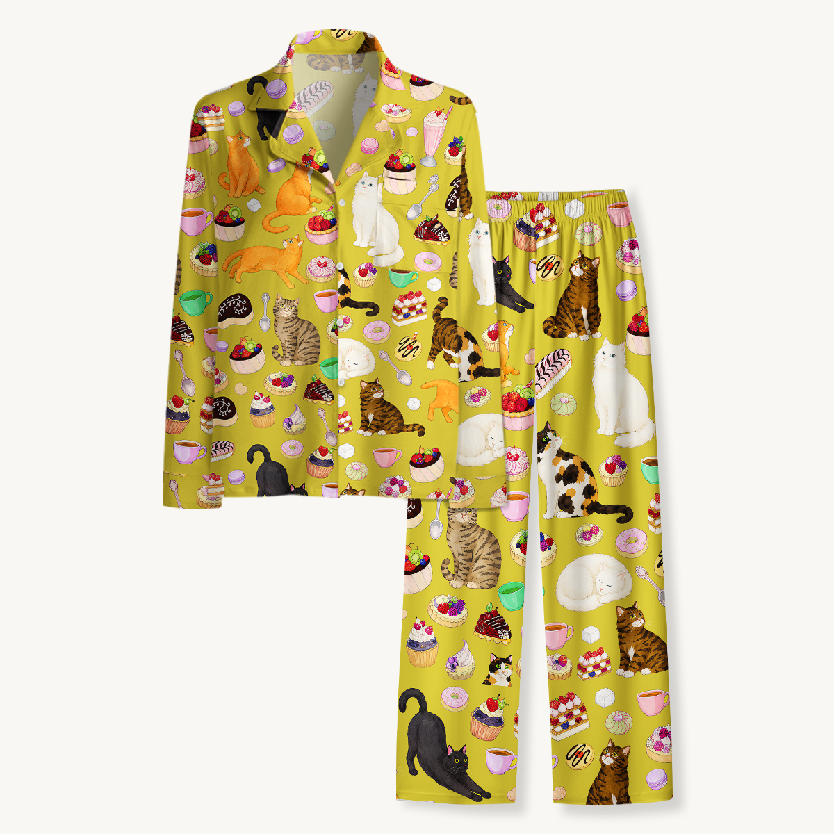 Playful Tea Party Cat & Dessert Long Sleeves Pajama Sets