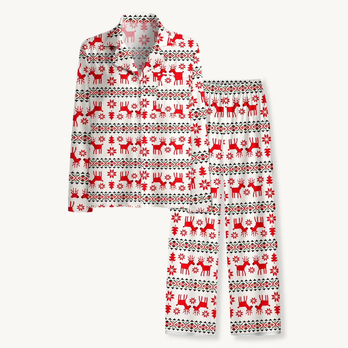Festive Nordic Reindeer & Snowflake Long Sleeves Pajama Sets