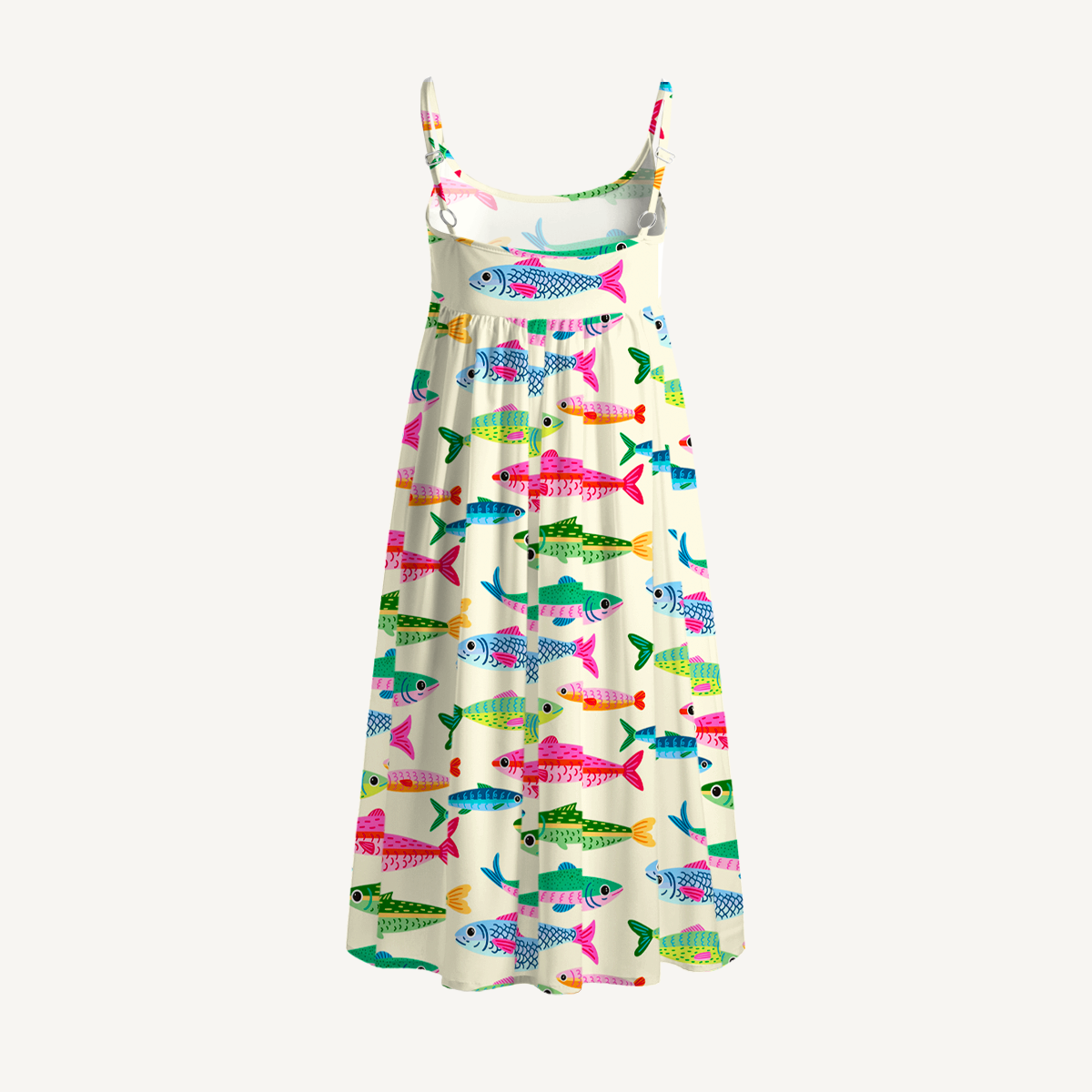 Bright Sardine Print Spaghetti Strap Mini Dress