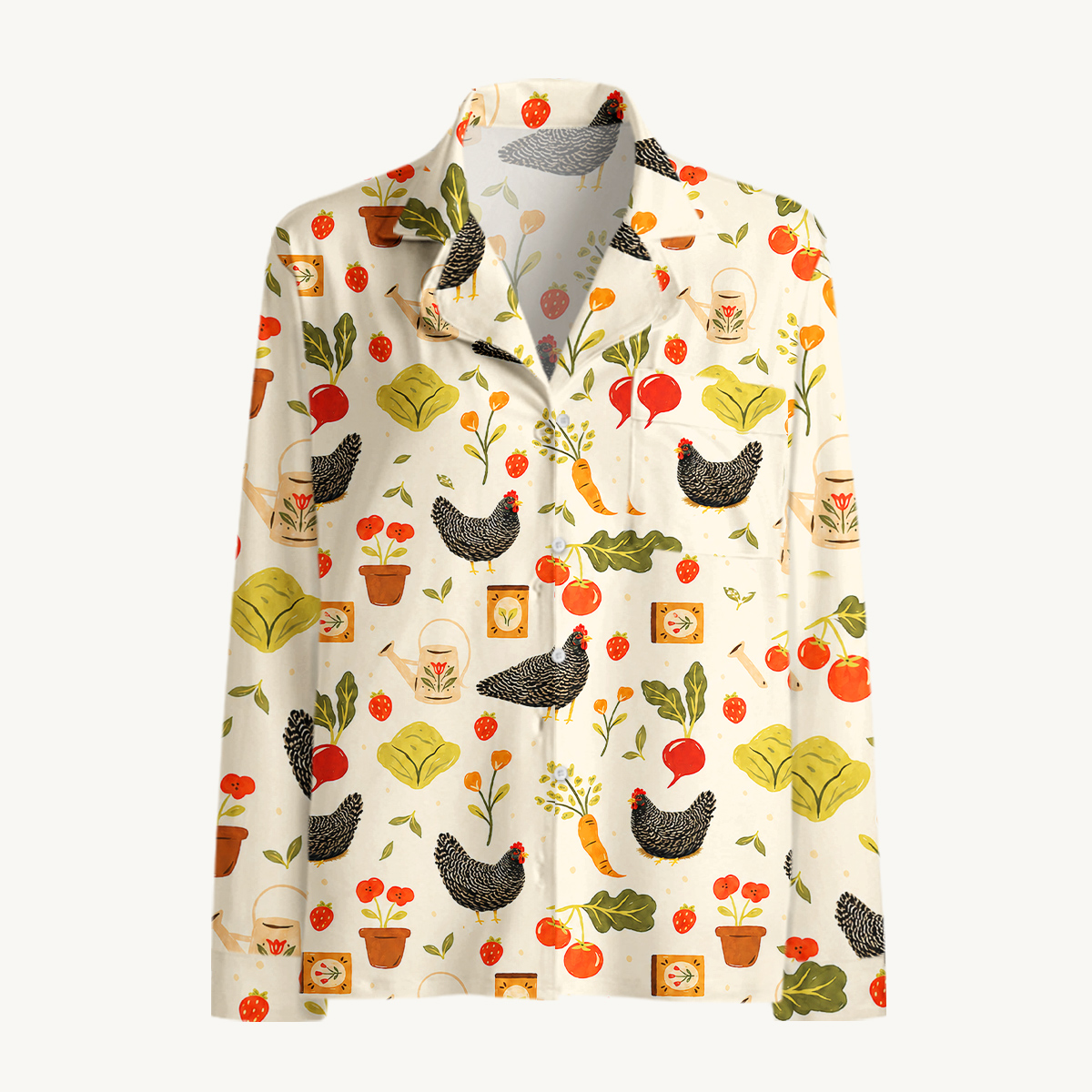 Charming Country Hen & Vegetable Long Sleeves Pajama Sets