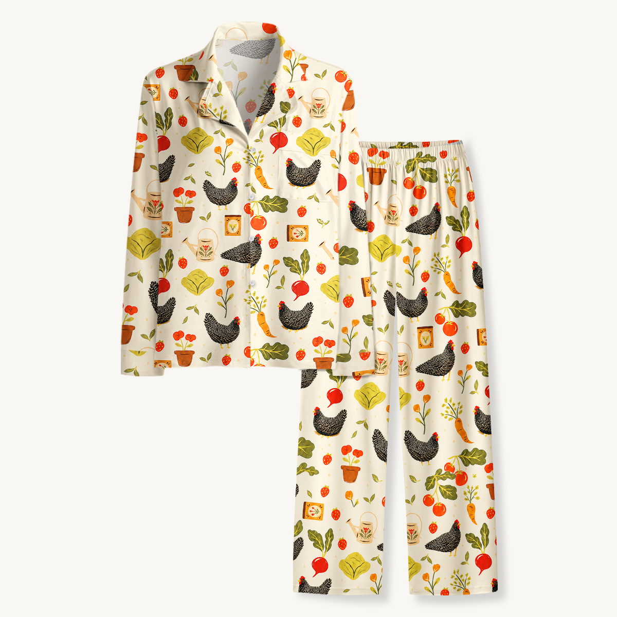 Charming Country Hen & Vegetable Long Sleeves Pajama Sets
