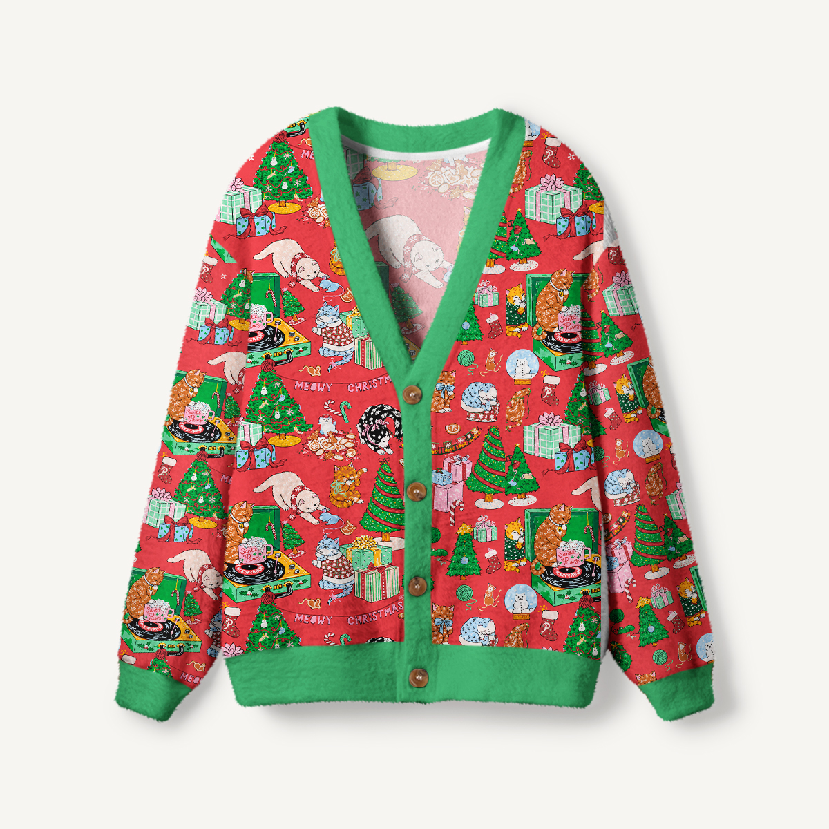 Festive Cats & Christmas Trees Cardigan Sweaters