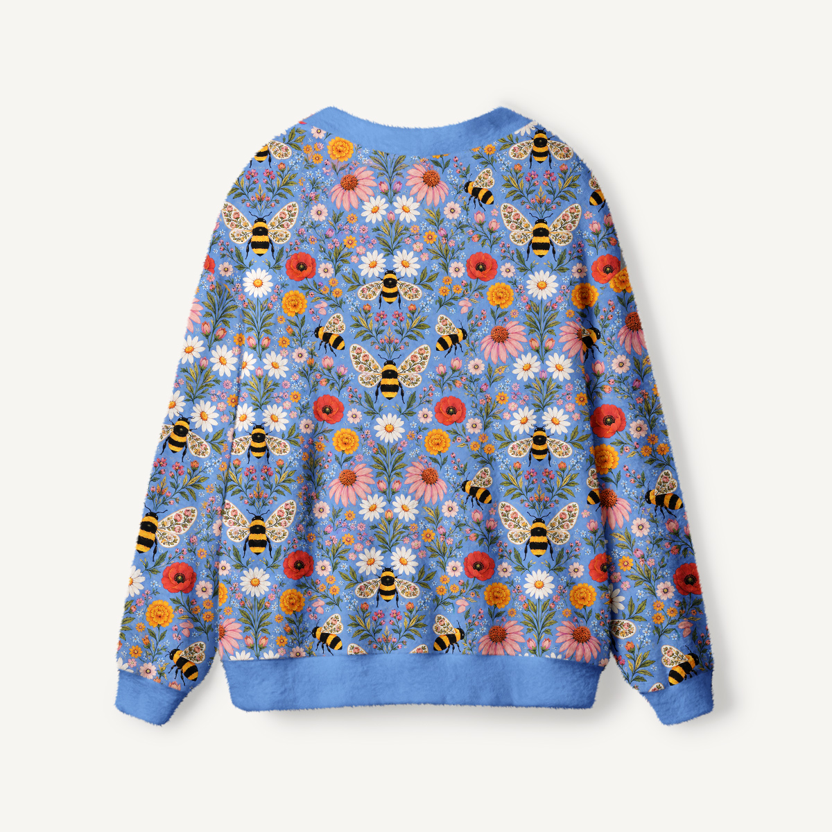 Whimsical Garden Bumblebee & Wildflower Cardigan Sweaters