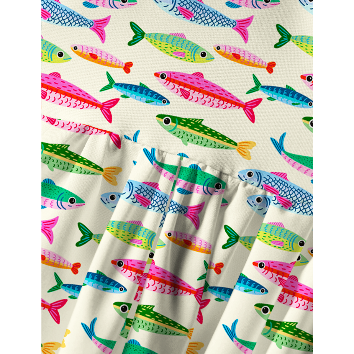 Bright Sardine Print Spaghetti Strap Mini Dress