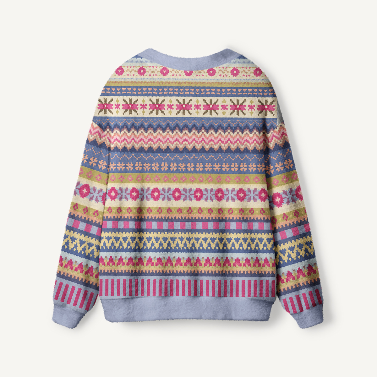 Soft Nordic Floral Geometric Stripe Cardigan Sweaters