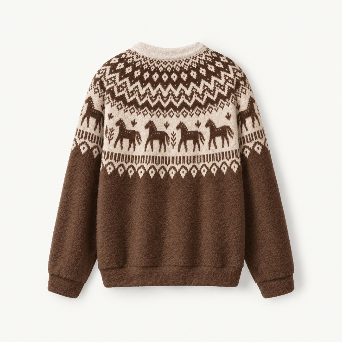 Rustic Equestrian Horse Fair Isle Crewneck Sweater