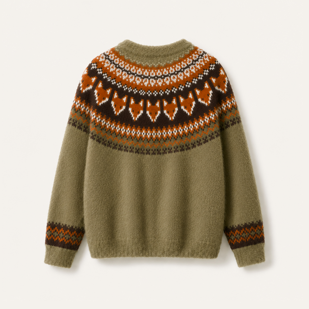 Autumn Fox Yoke Nordic-Inspired Crewneck Sweater