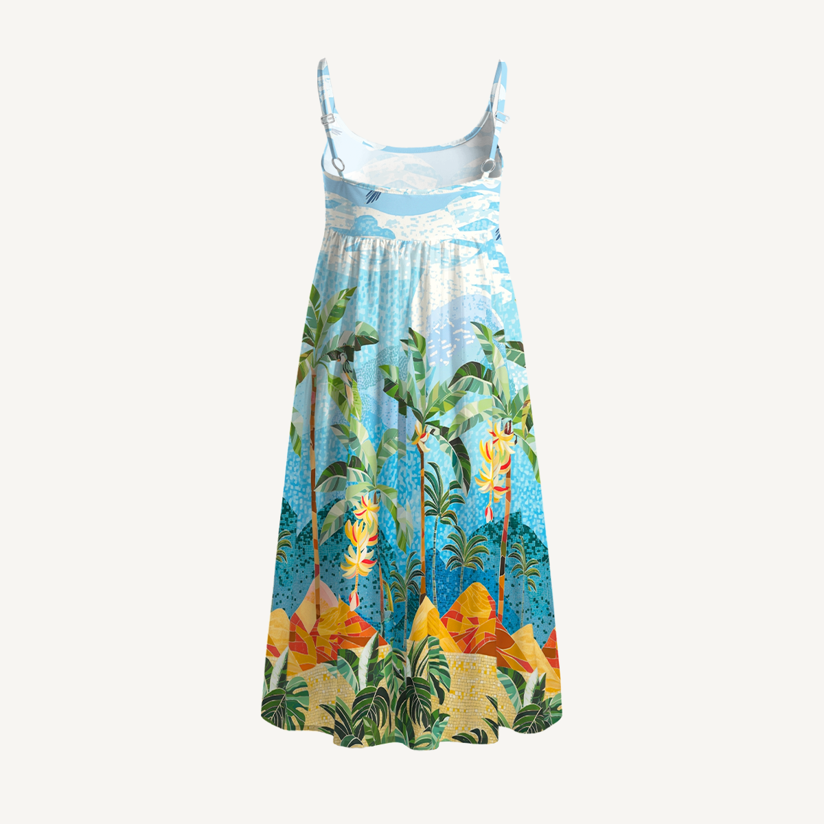 Rainforest Palm Tree Print Spaghetti Strap Mini Dress