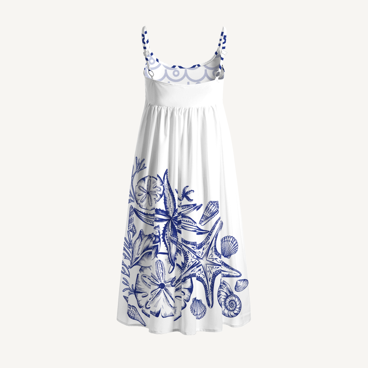 Coastal Nautical Starfish Print Spaghetti Strap Mini Dress
