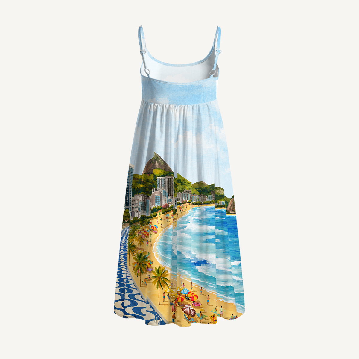 Rio Beach Scene Print Spaghetti Strap Mini Dress