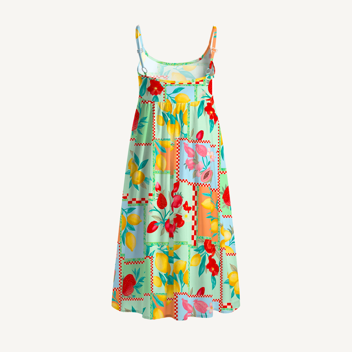 Fruit Party Vacation Print Spaghetti Strap Mini Dress