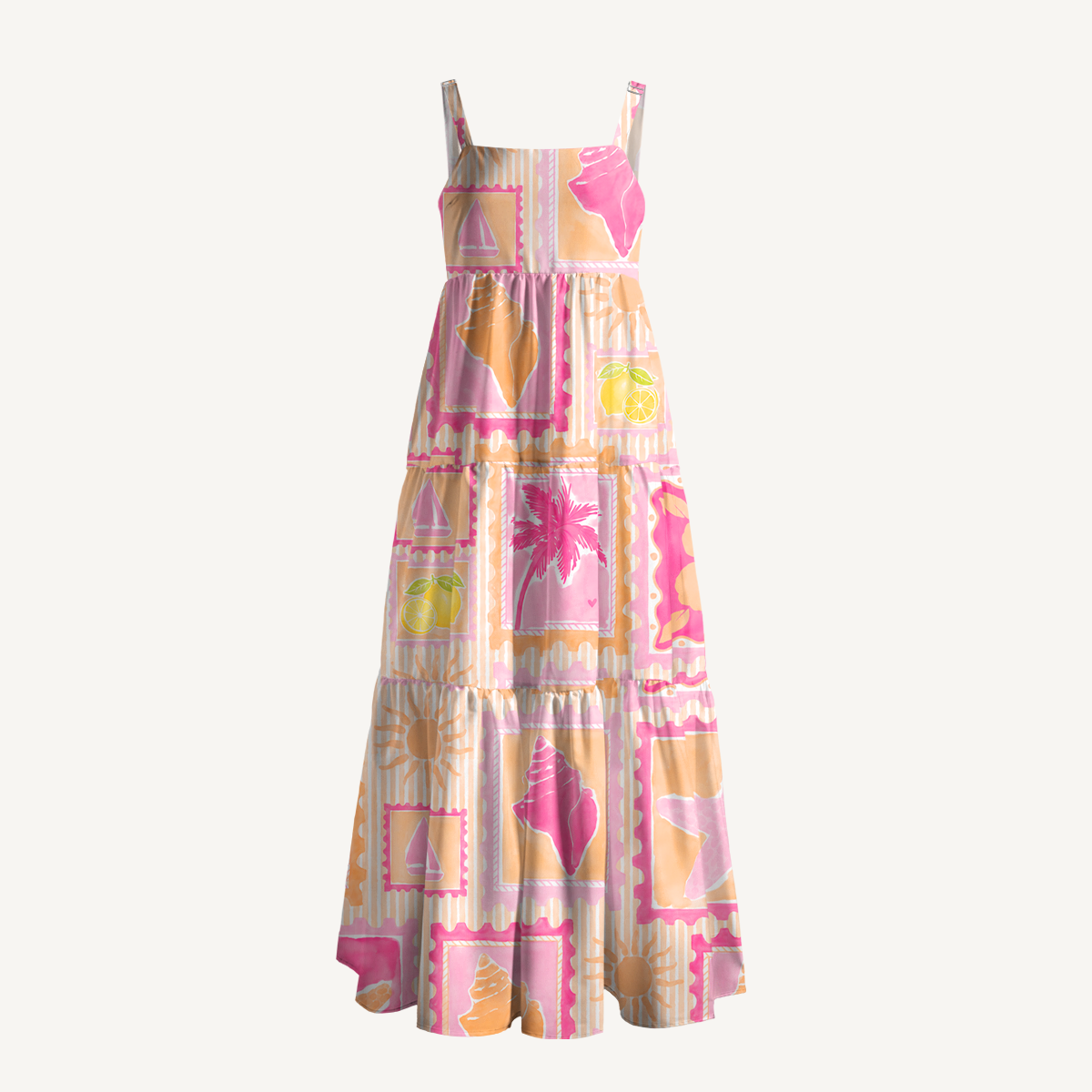 Coral Beach Postcard Wide Straps Maxi Dress With Pockets