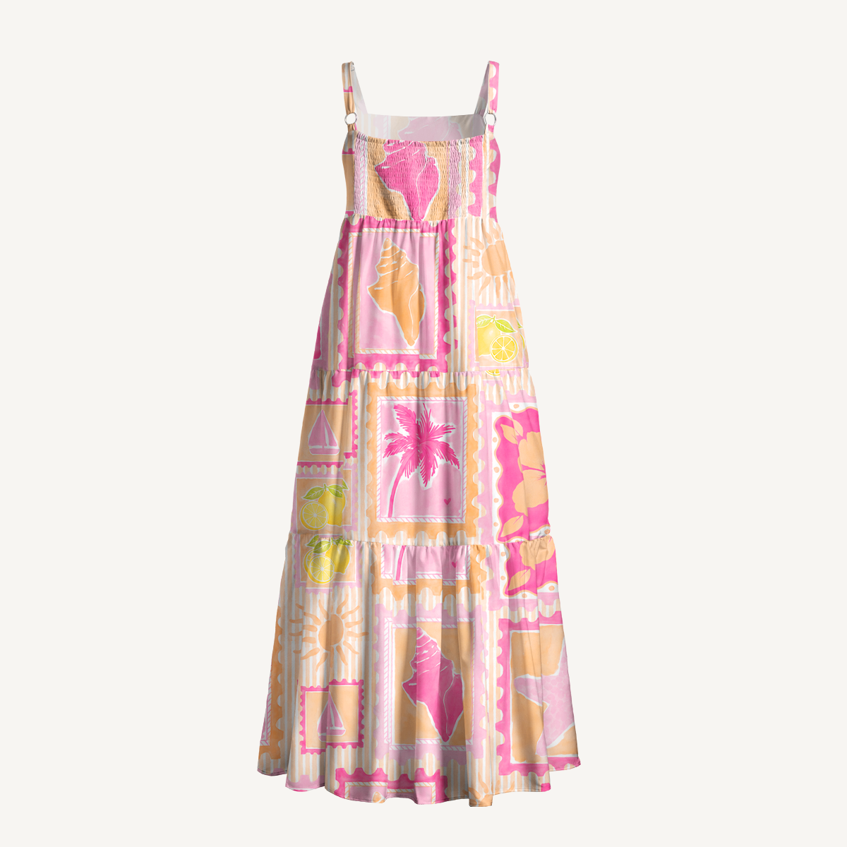 Coral Beach Postcard Wide Straps Maxi Dress With Pockets
