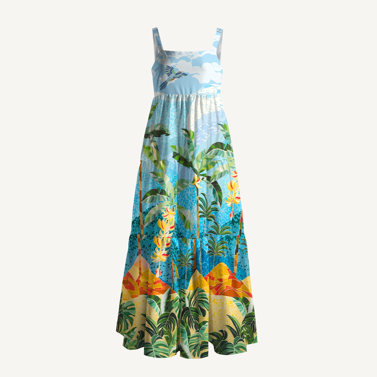 Rainforest Palm Tree Wide Straps Maxi Dress With Pockets