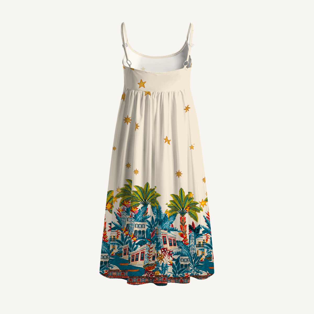 Retro Sun & Palm Spaghetti Strap Mini Dress