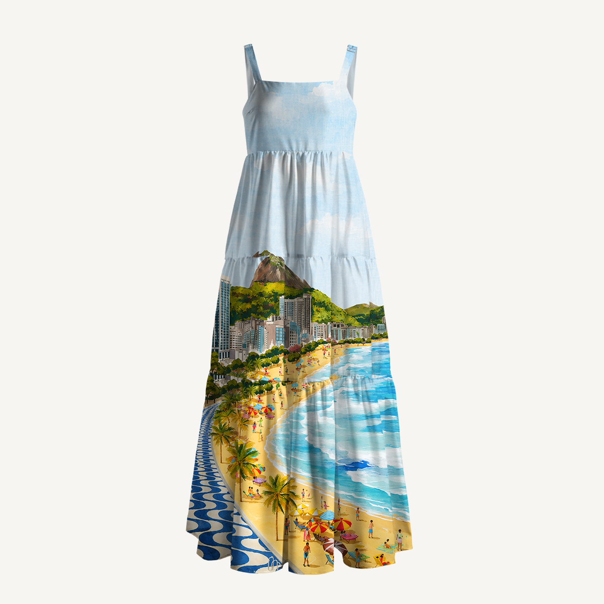 Rio Beach Scene Wide Straps Maxi Dress With Pockets
