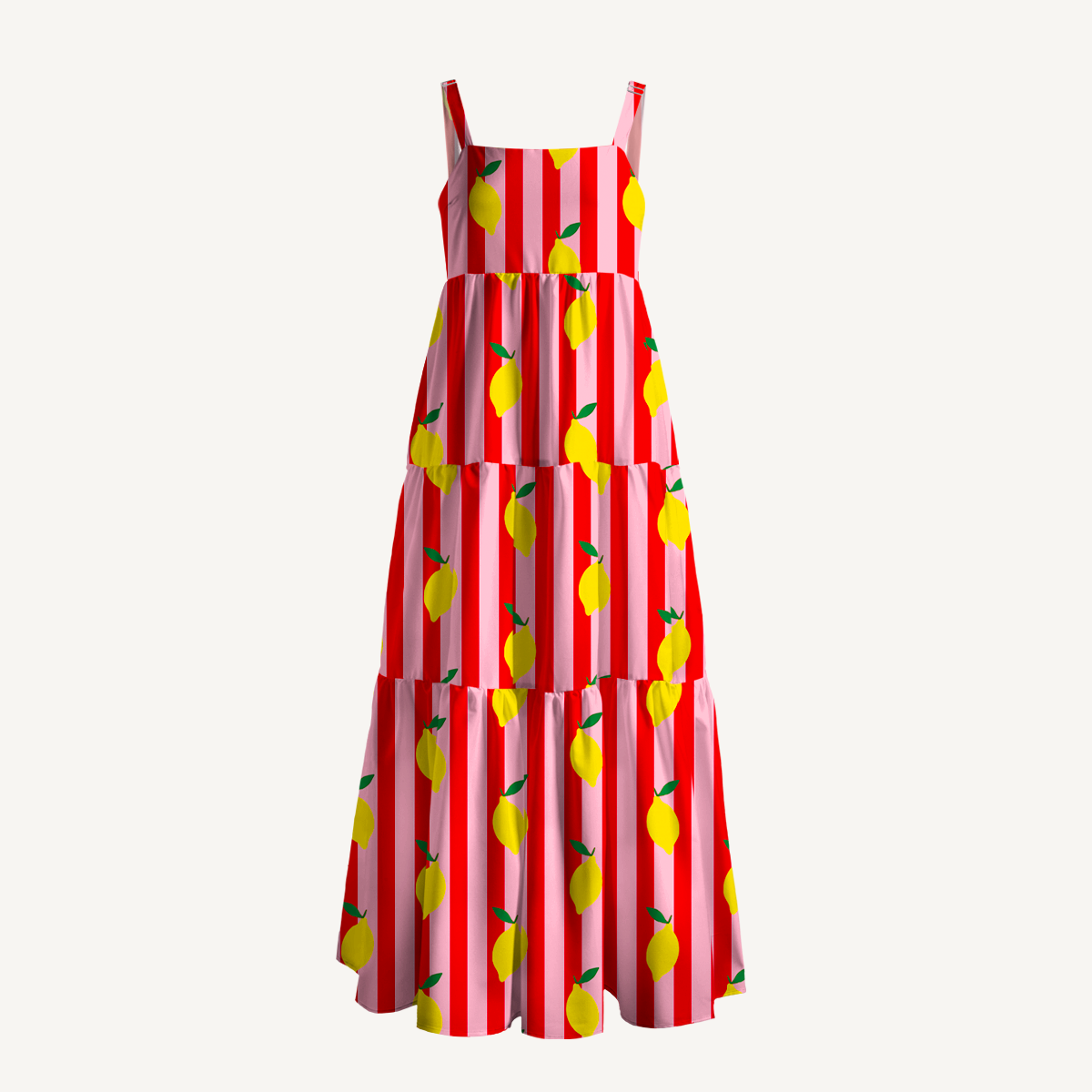 Citrus Stripe Wide Straps Maxi Dress With Pockets