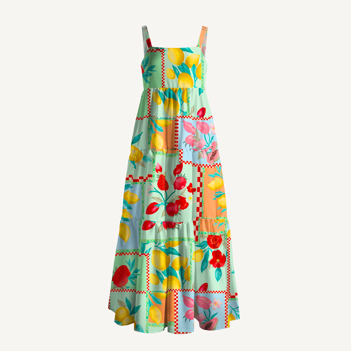 Fruit Party Vacation Wide Straps Maxi Dress With Pockets