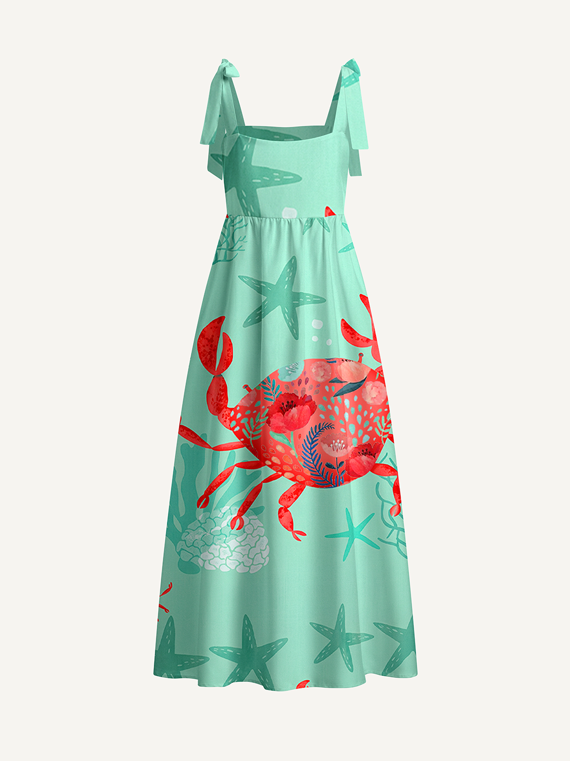 Floral Crab Bow Strap Maxi Dress