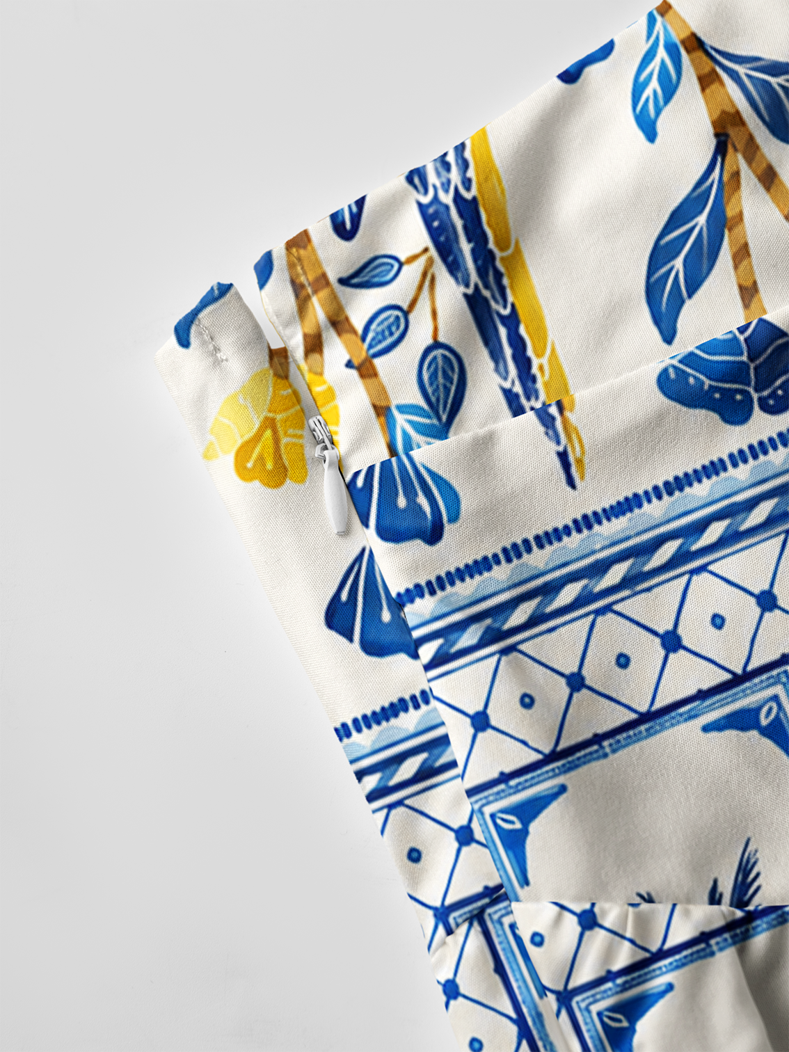 Blue Tropical Tile Bow Strap Maxi Dress