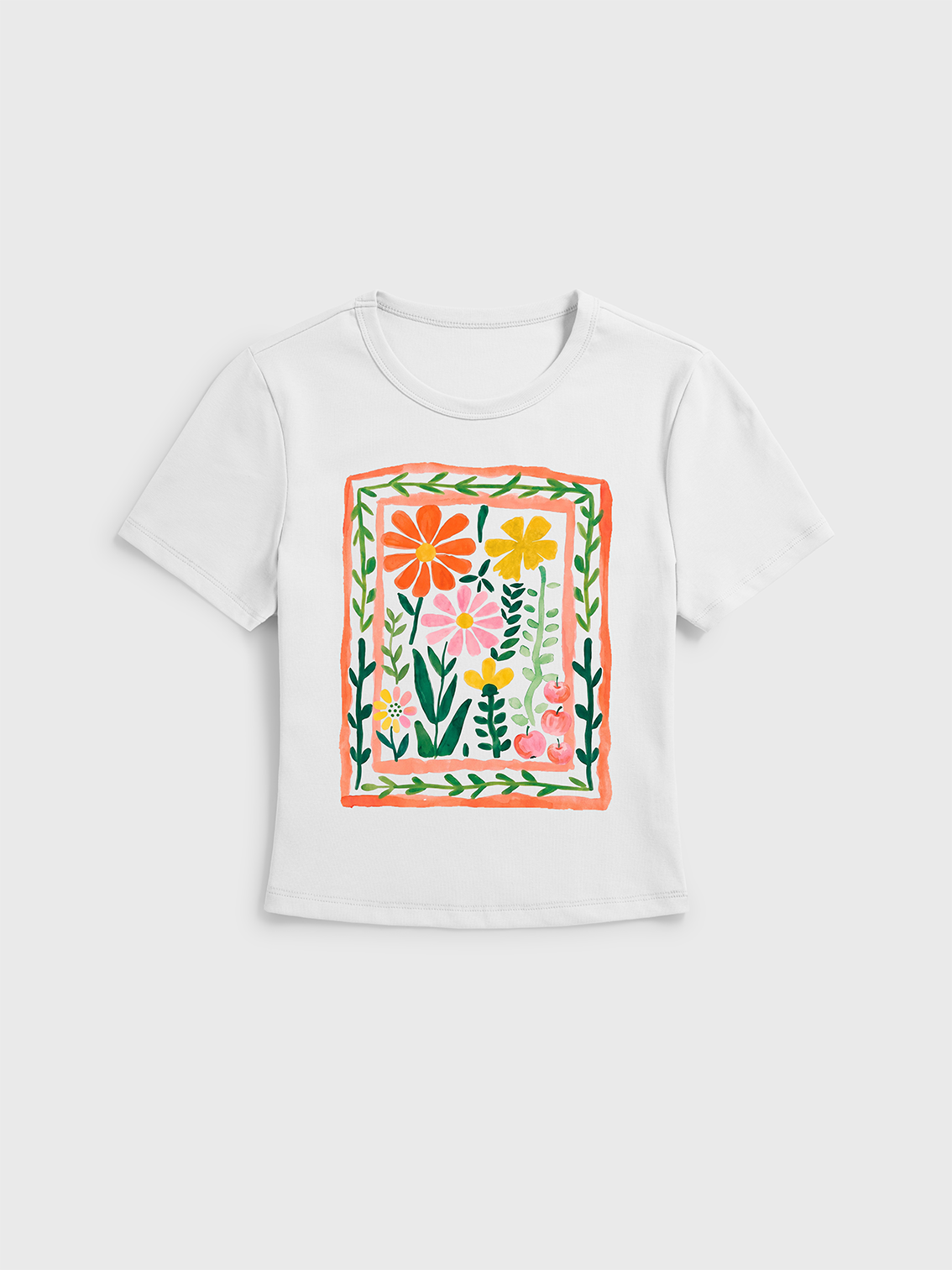 Tropical Floral & Palm Print Crew Neck Cotton Tee