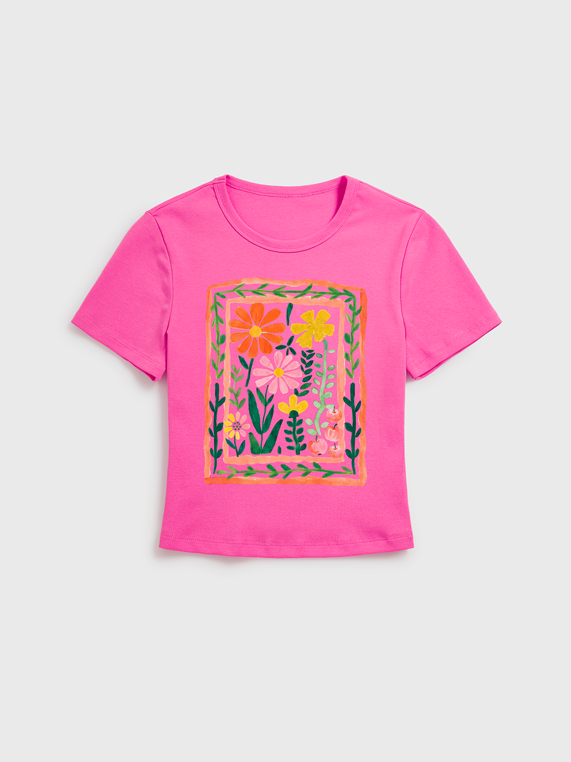 Tropical Floral & Palm Print Crew Neck Cotton Tee