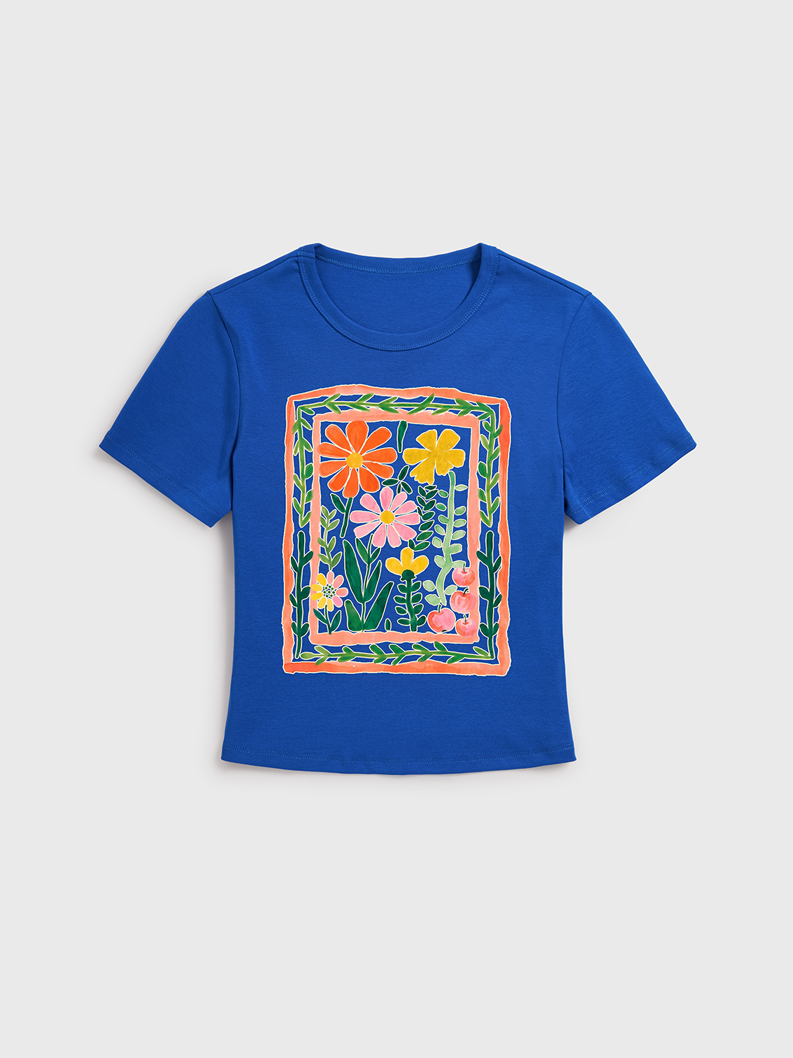 Tropical Floral & Palm Print Crew Neck Cotton Tee