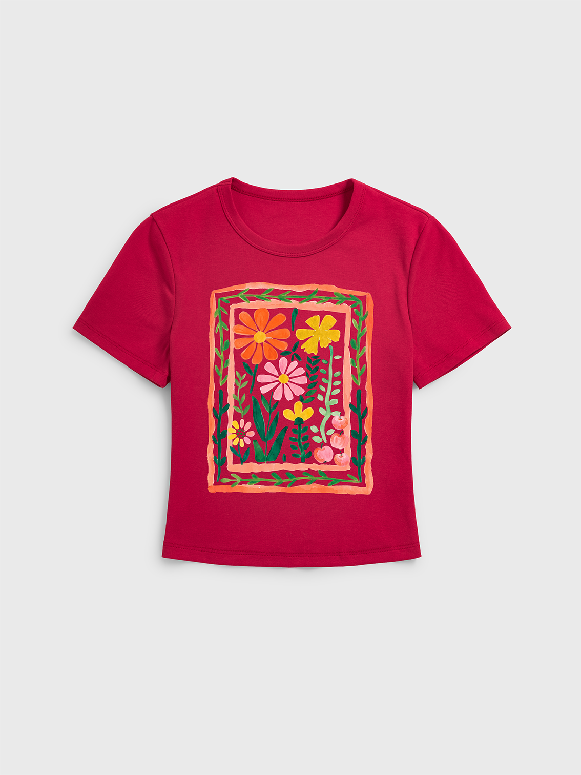 Tropical Floral & Palm Print Crew Neck Cotton Tee