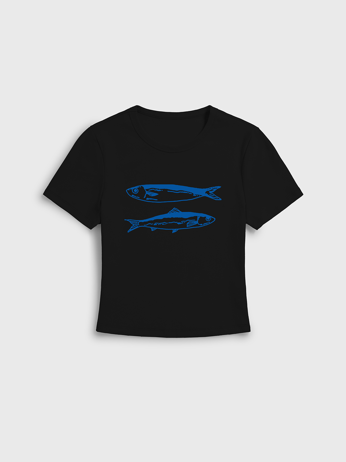 Striped Fish Print Crew Neck Cotton Tee