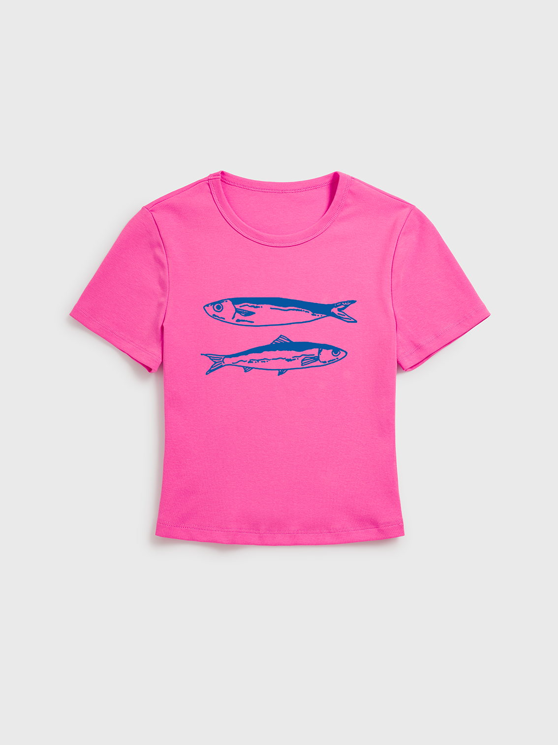 Striped Fish Print Crew Neck Cotton Tee