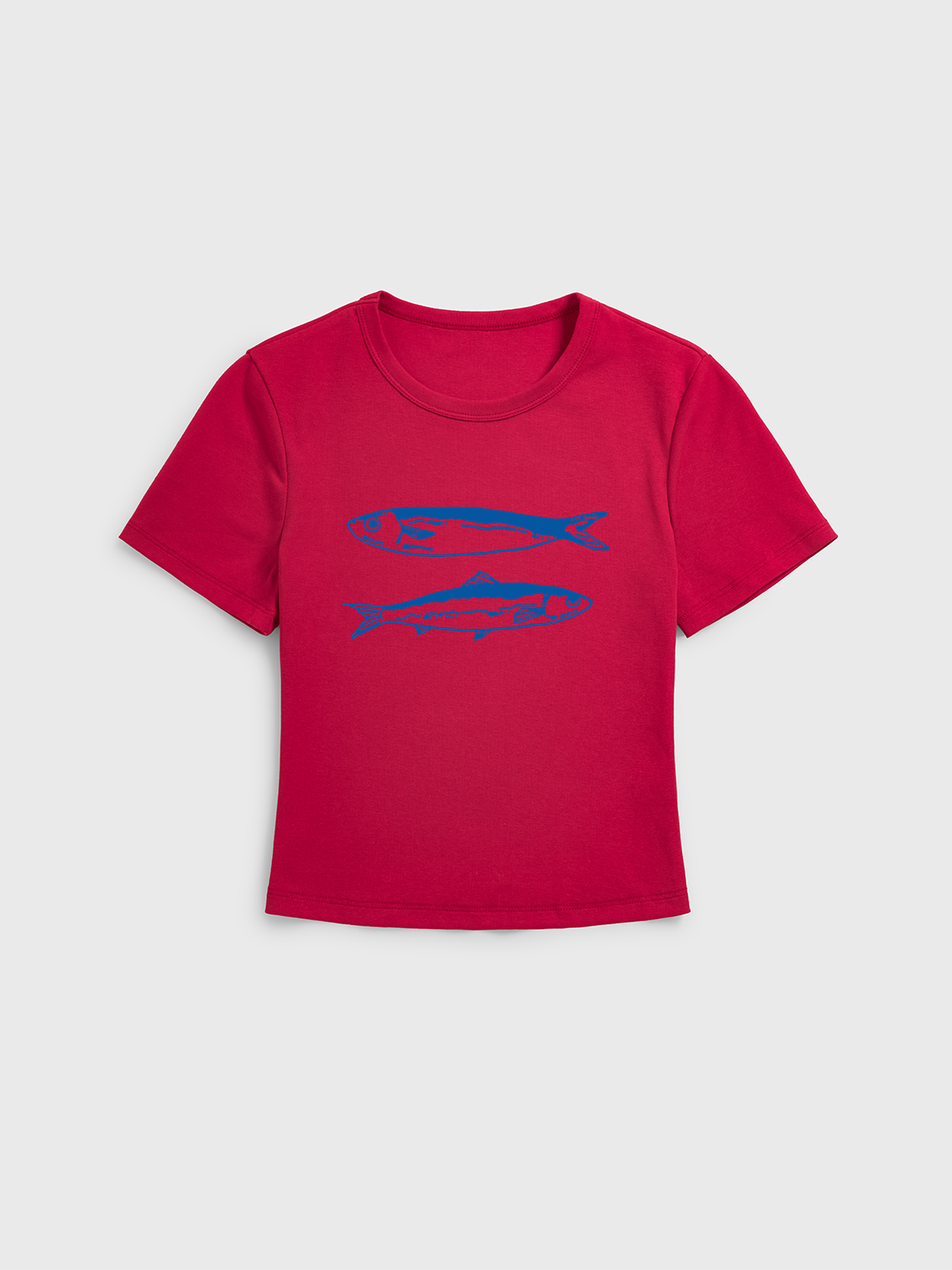 Striped Fish Print Crew Neck Cotton Tee