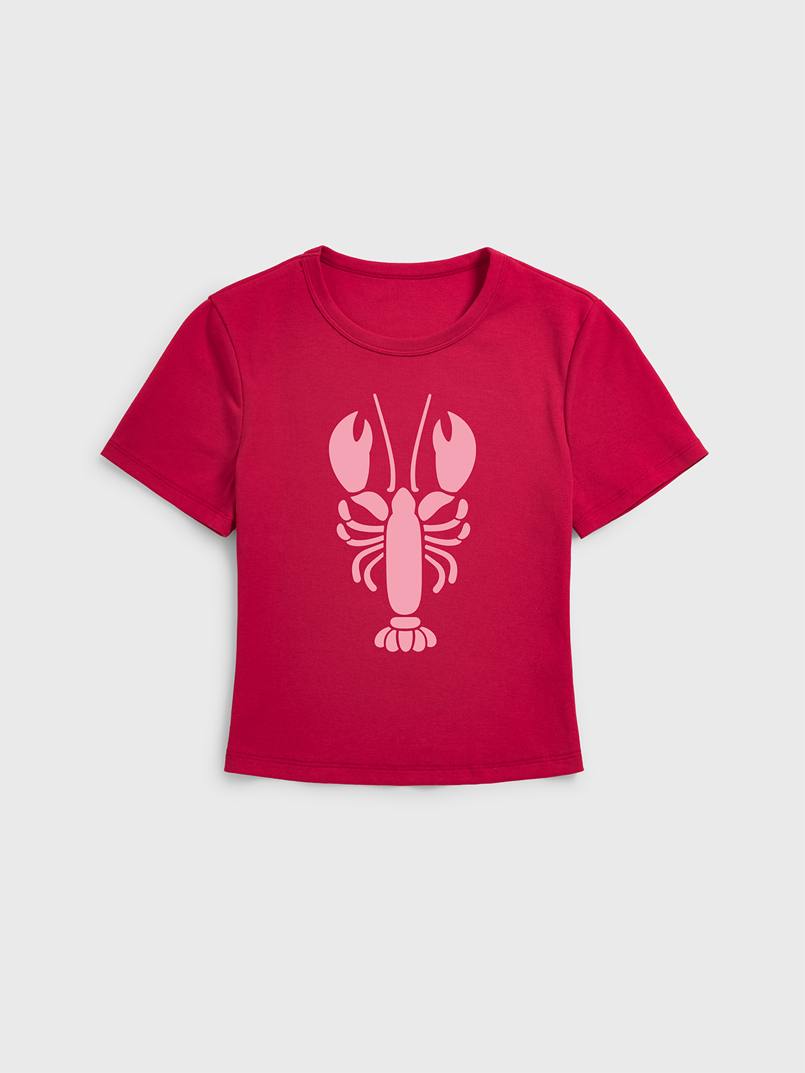 Pink Lobster Print Crew Neck Cotton Tee