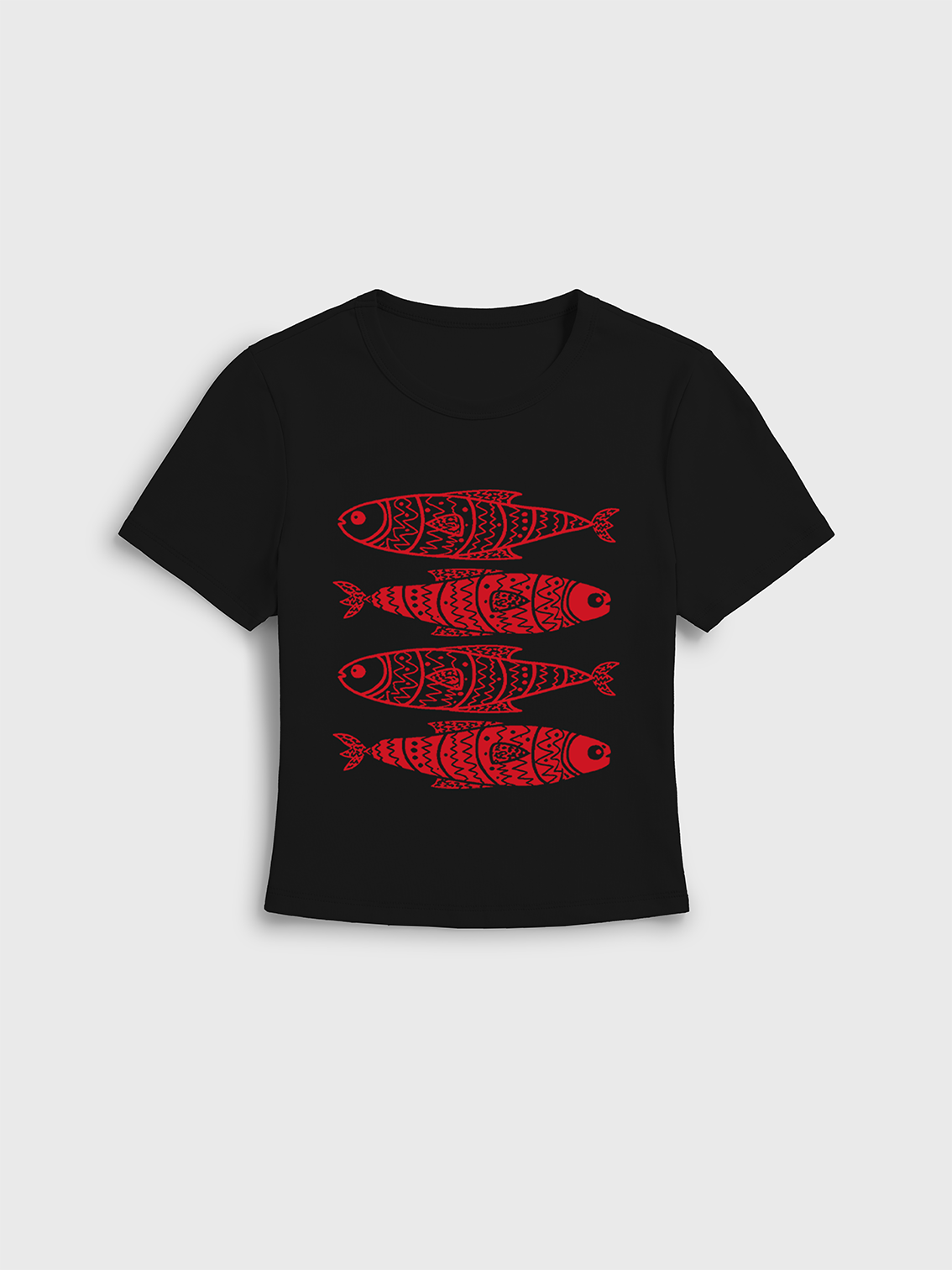 Stacked Sardine Fish Print Crew Neck Cotton Tee
