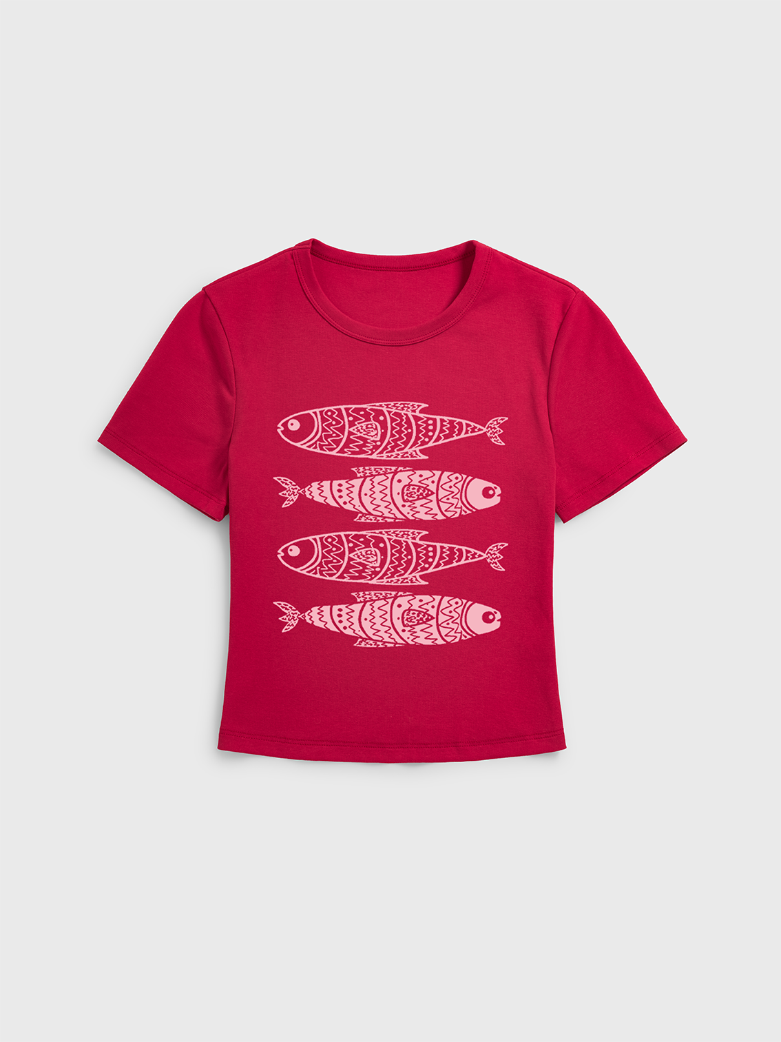 Stacked Sardine Fish Print Crew Neck Cotton Tee