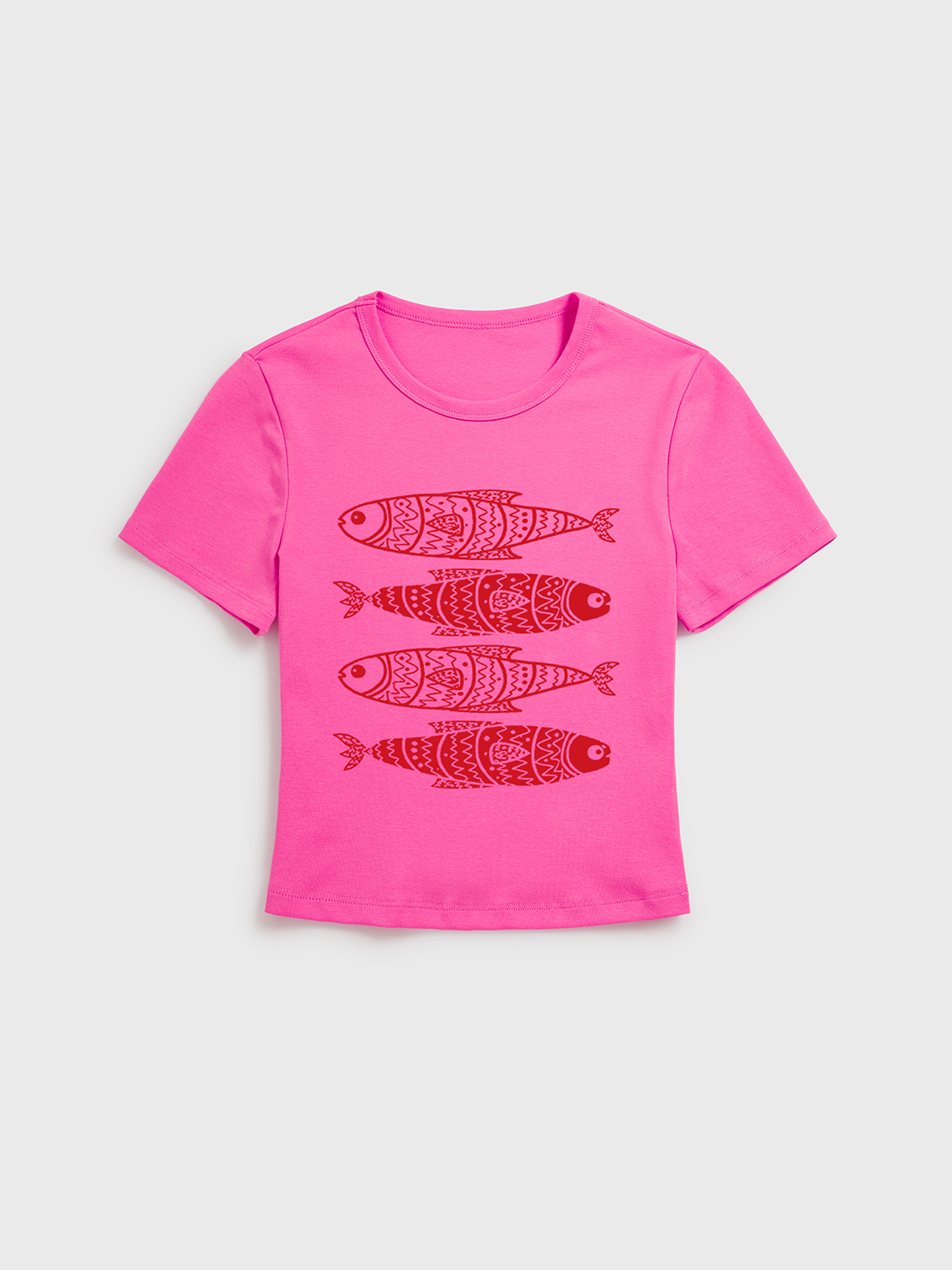 Stacked Sardine Fish Print Crew Neck Cotton Tee