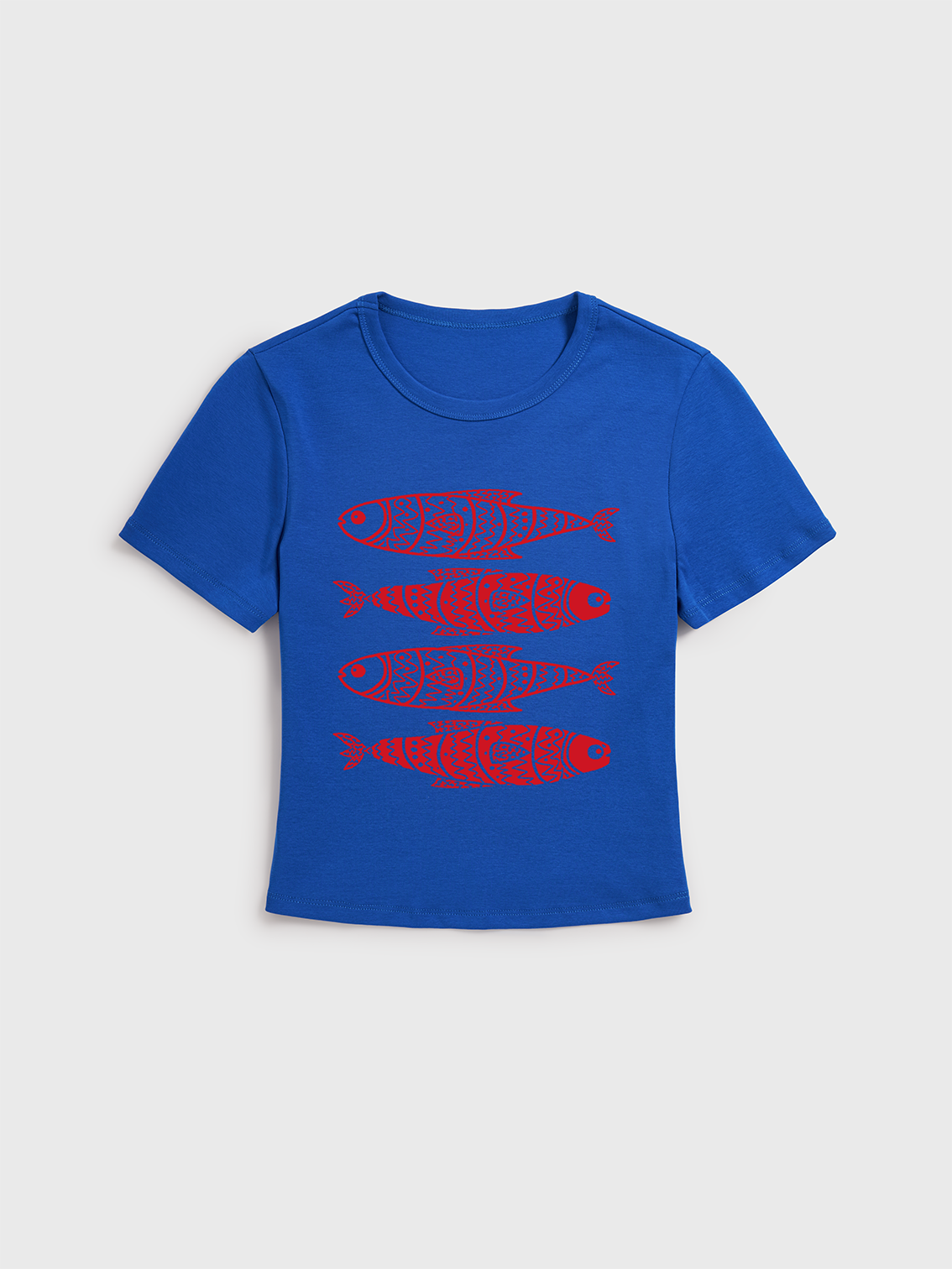 Stacked Sardine Fish Print Crew Neck Cotton Tee