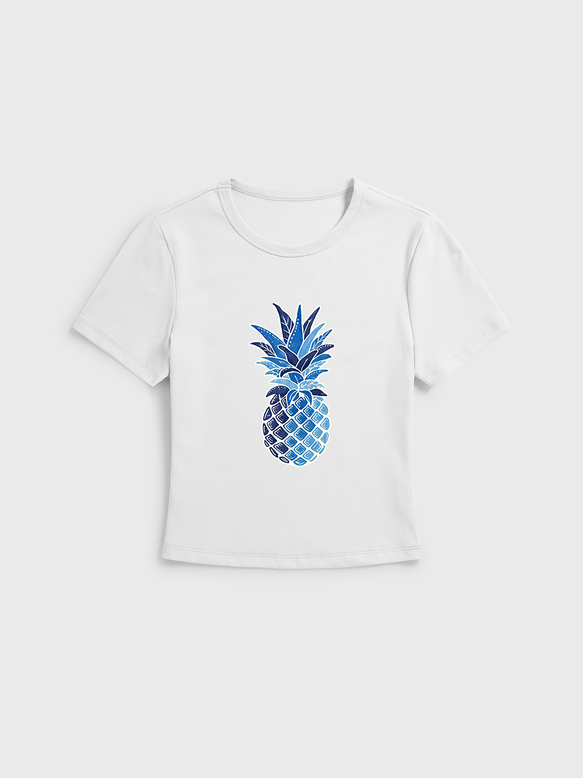 Blue Tropical Tile Print Crew Neck Cotton Tee
