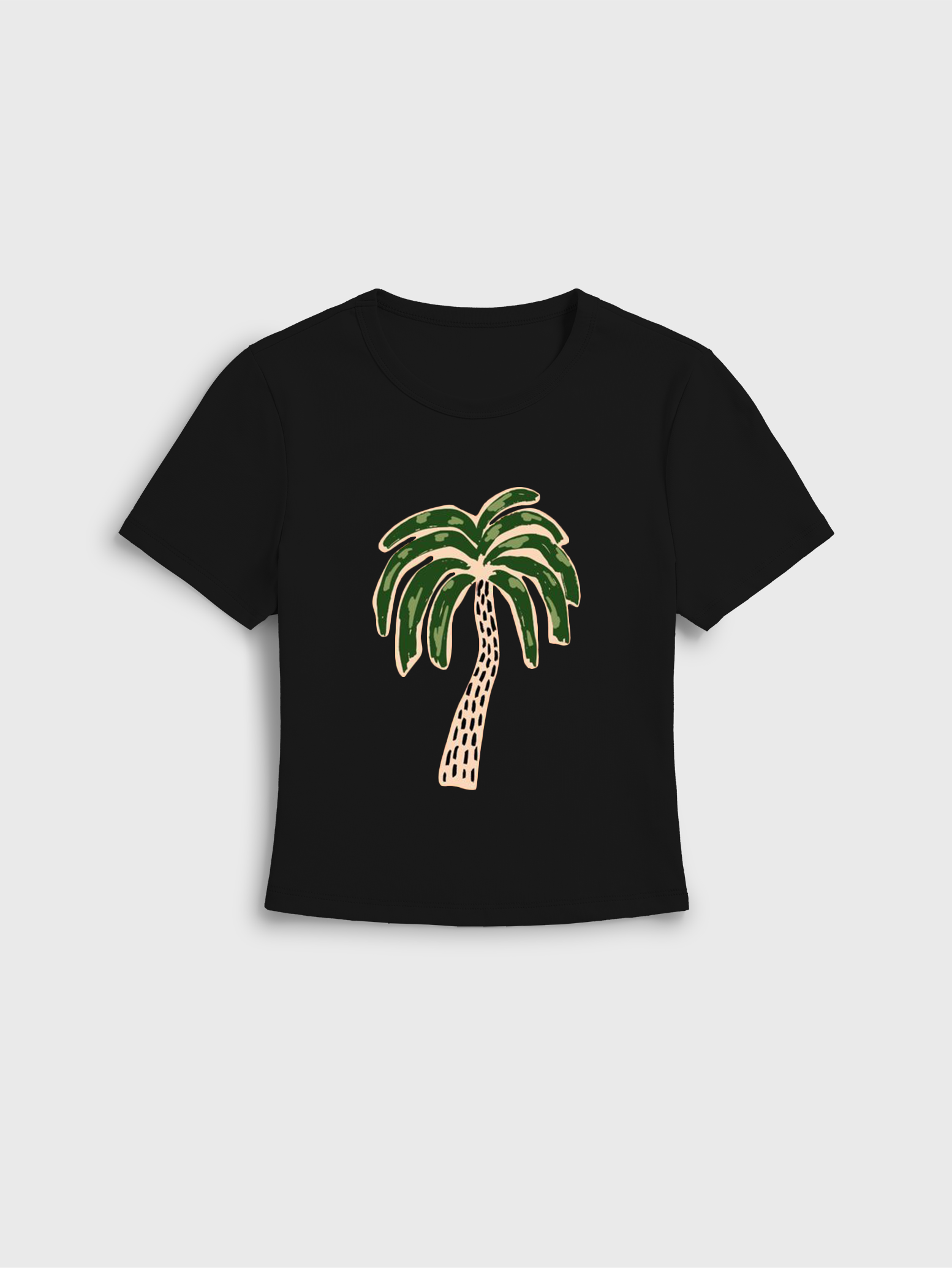 Boho Palm & Hibiscus Print Print Crew Neck Cotton Tee