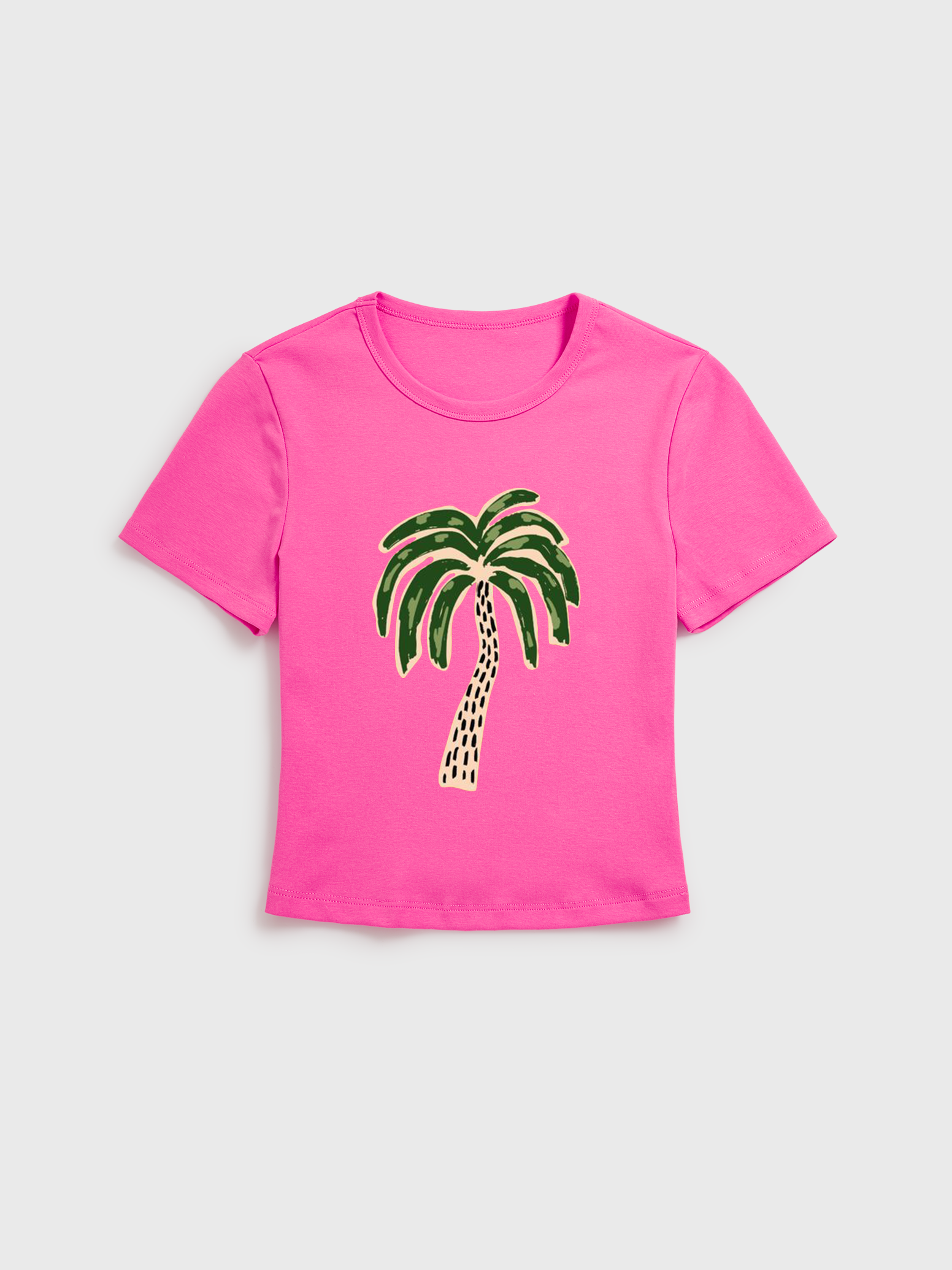 Boho Palm & Hibiscus Print Print Crew Neck Cotton Tee