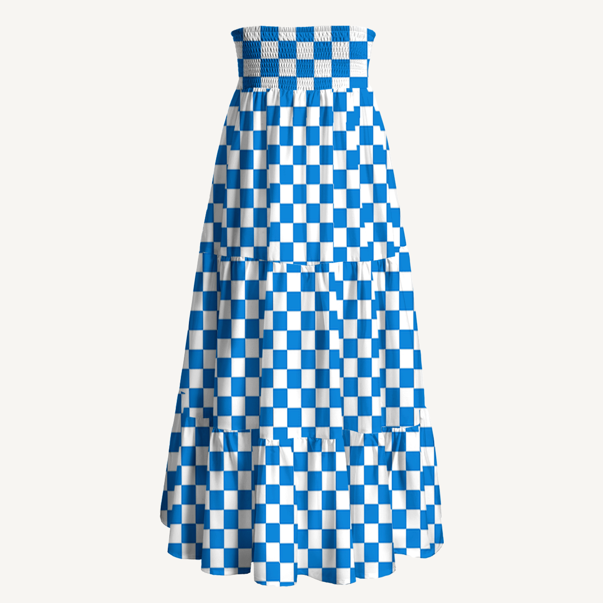 Blue Check Lemon Maxi Skirt & Strapless Dress  