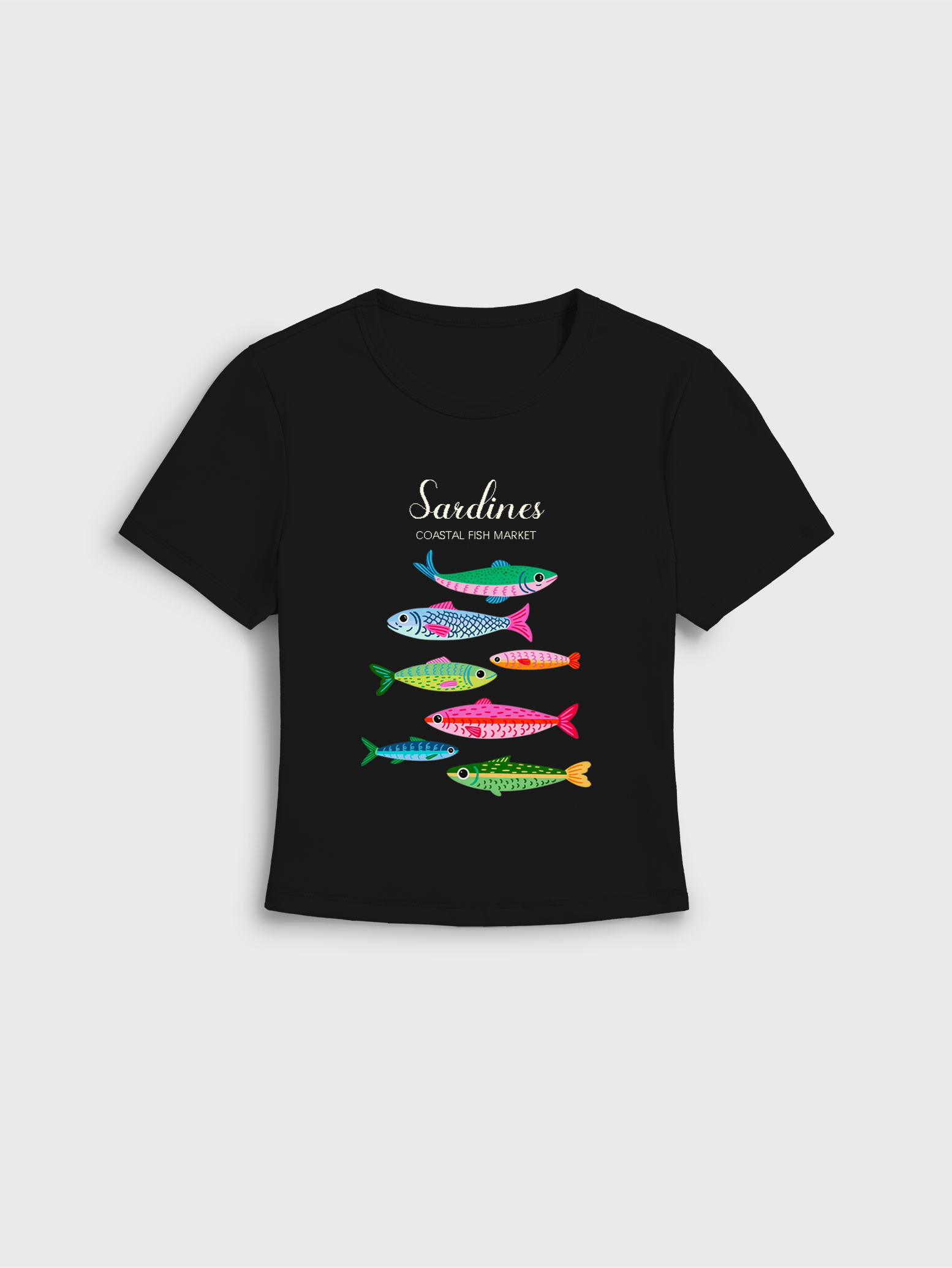 Bright Sardine Print Crew Neck Cotton Tee