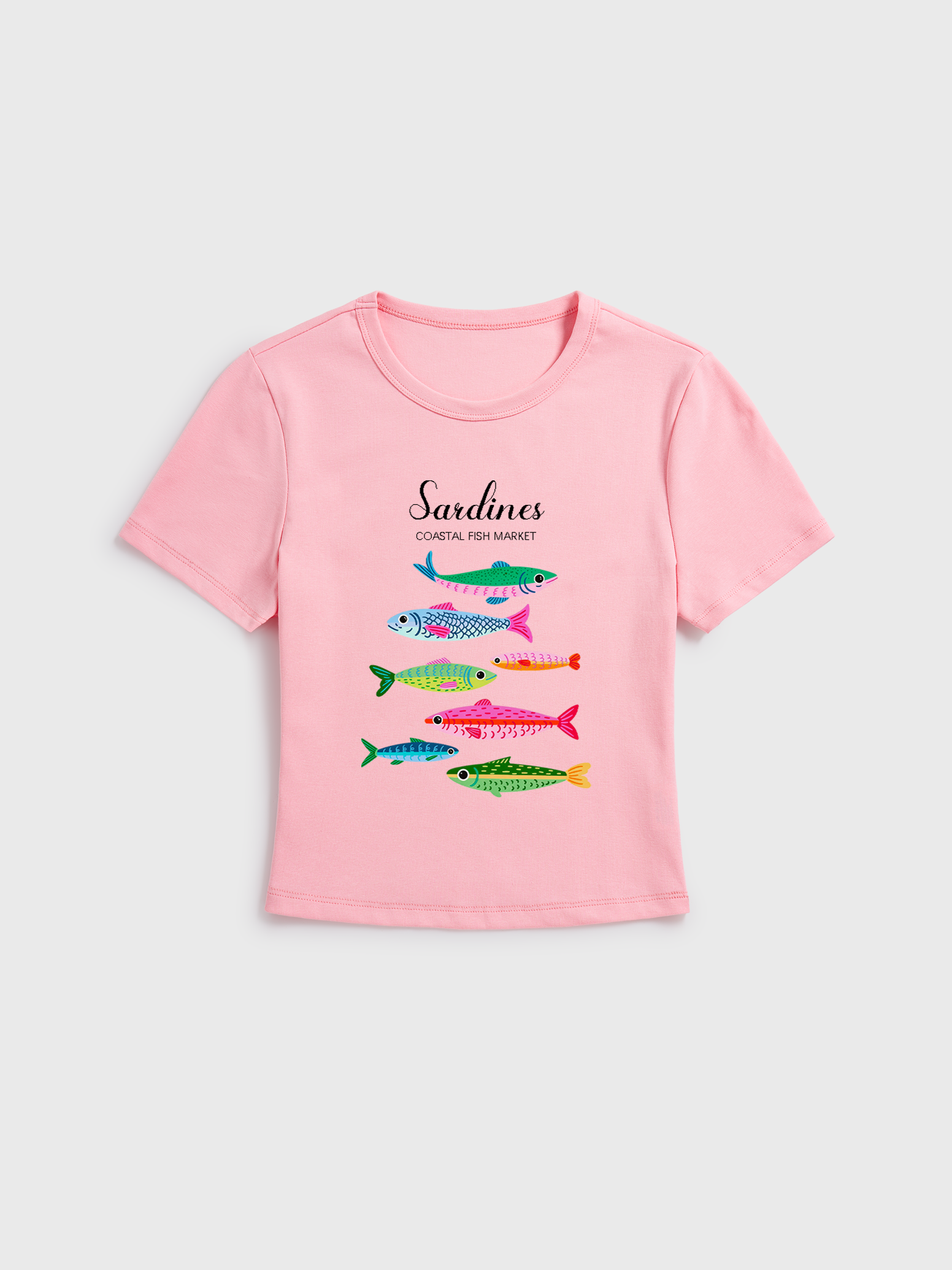 Bright Sardine Print Crew Neck Cotton Tee