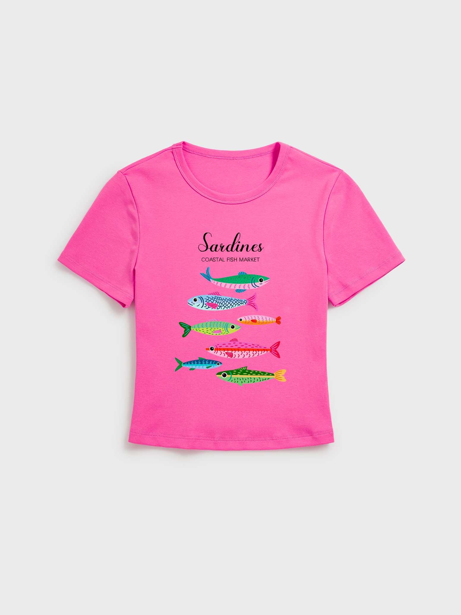 Bright Sardine Print Crew Neck Cotton Tee