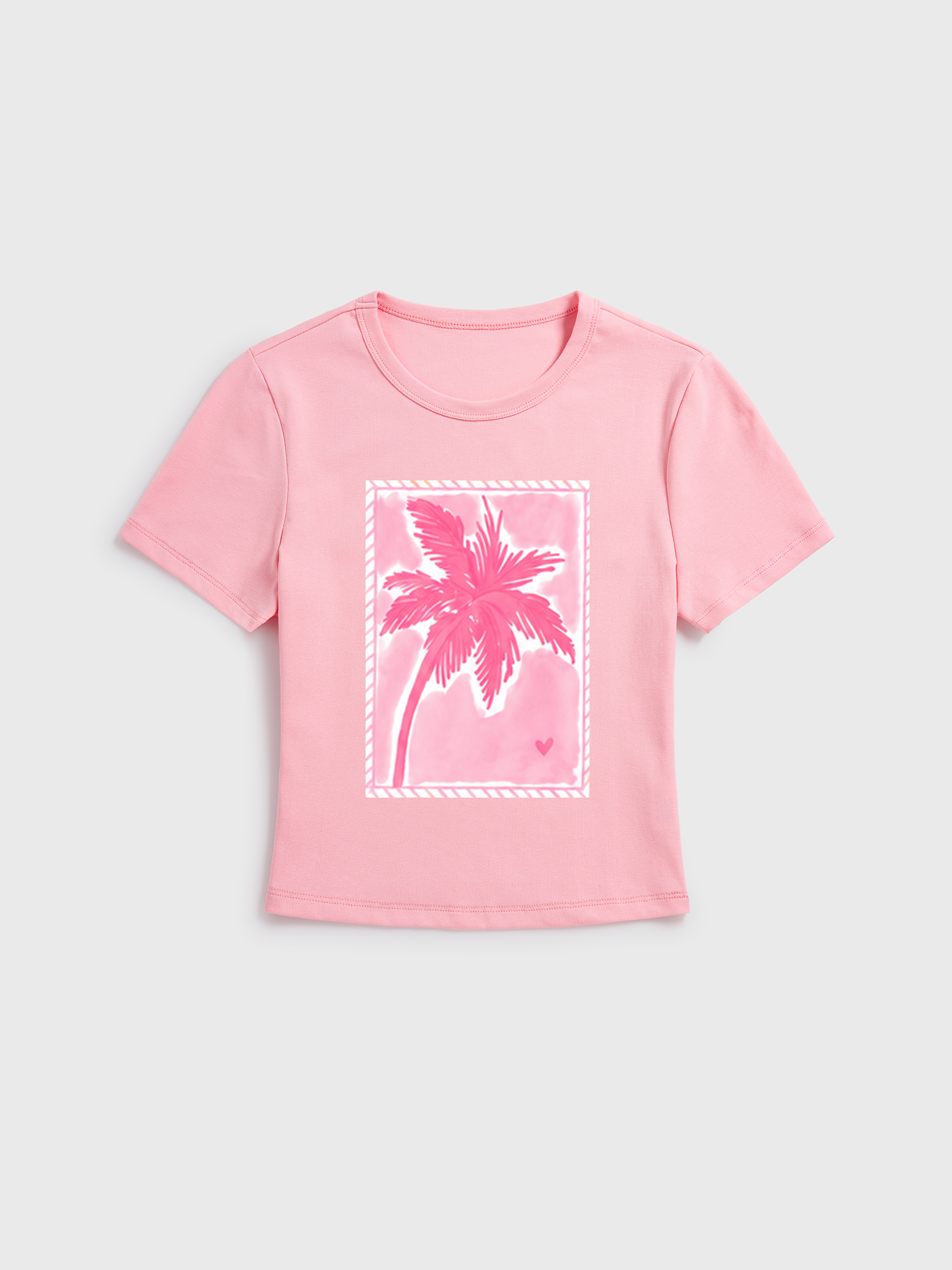 Coral Beach Postcard Print Crew Neck Cotton Tee