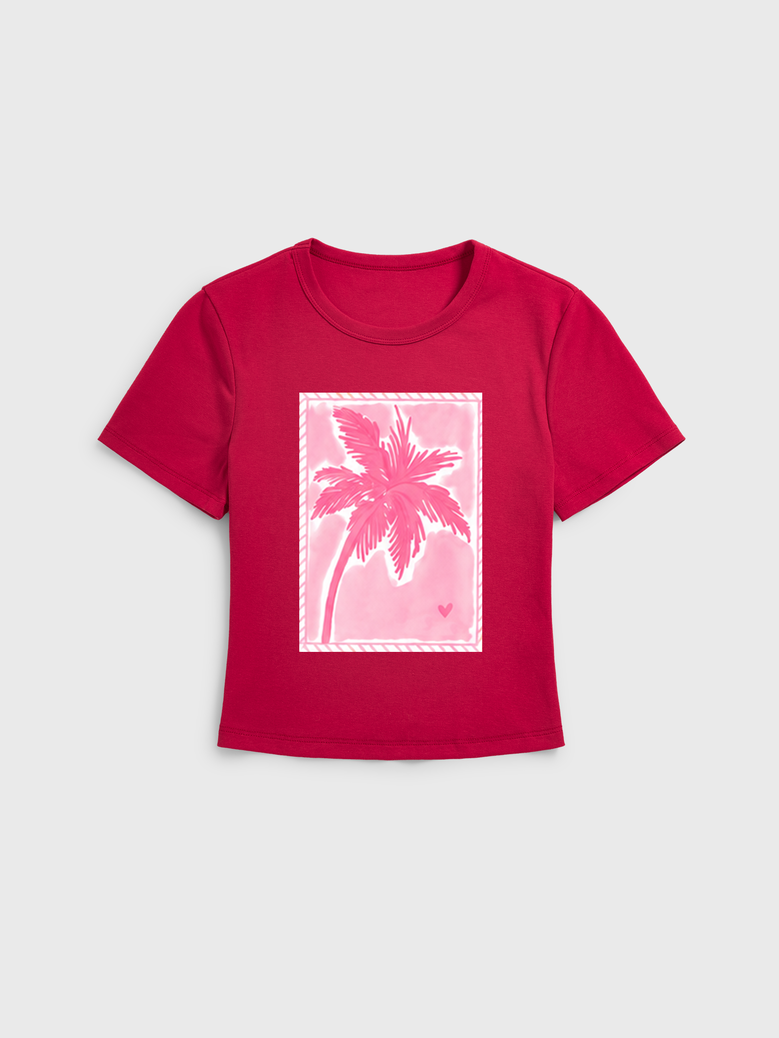 Coral Beach Postcard Print Crew Neck Cotton Tee