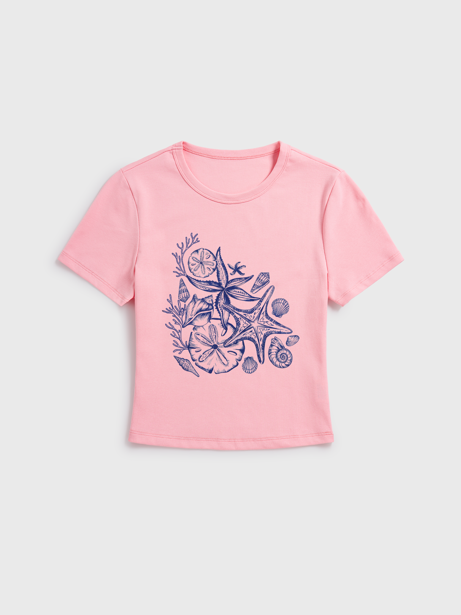 Coastal Nautical Starfish Print Crew Neck Cotton Tee