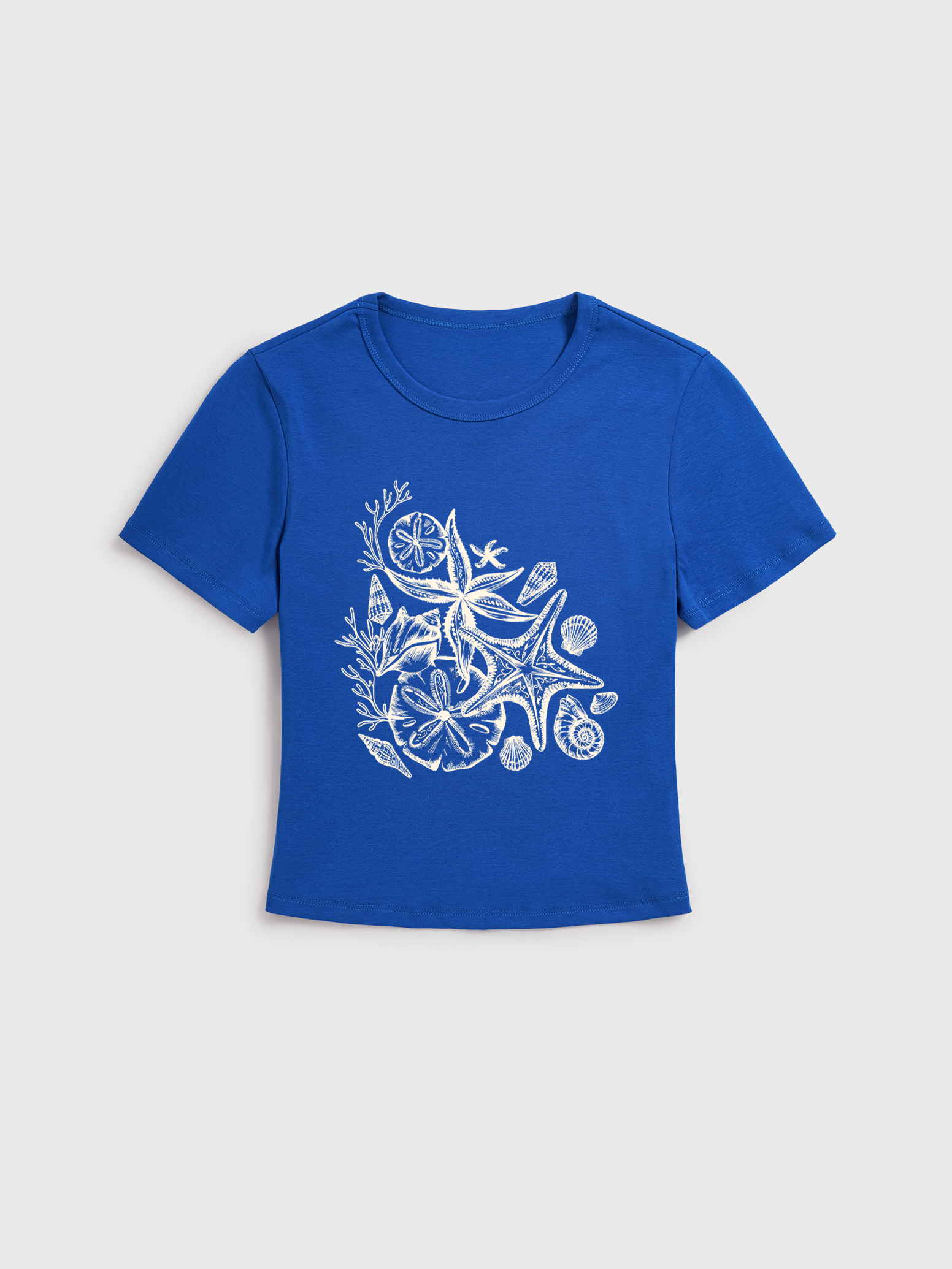Coastal Nautical Starfish Print Crew Neck Cotton Tee