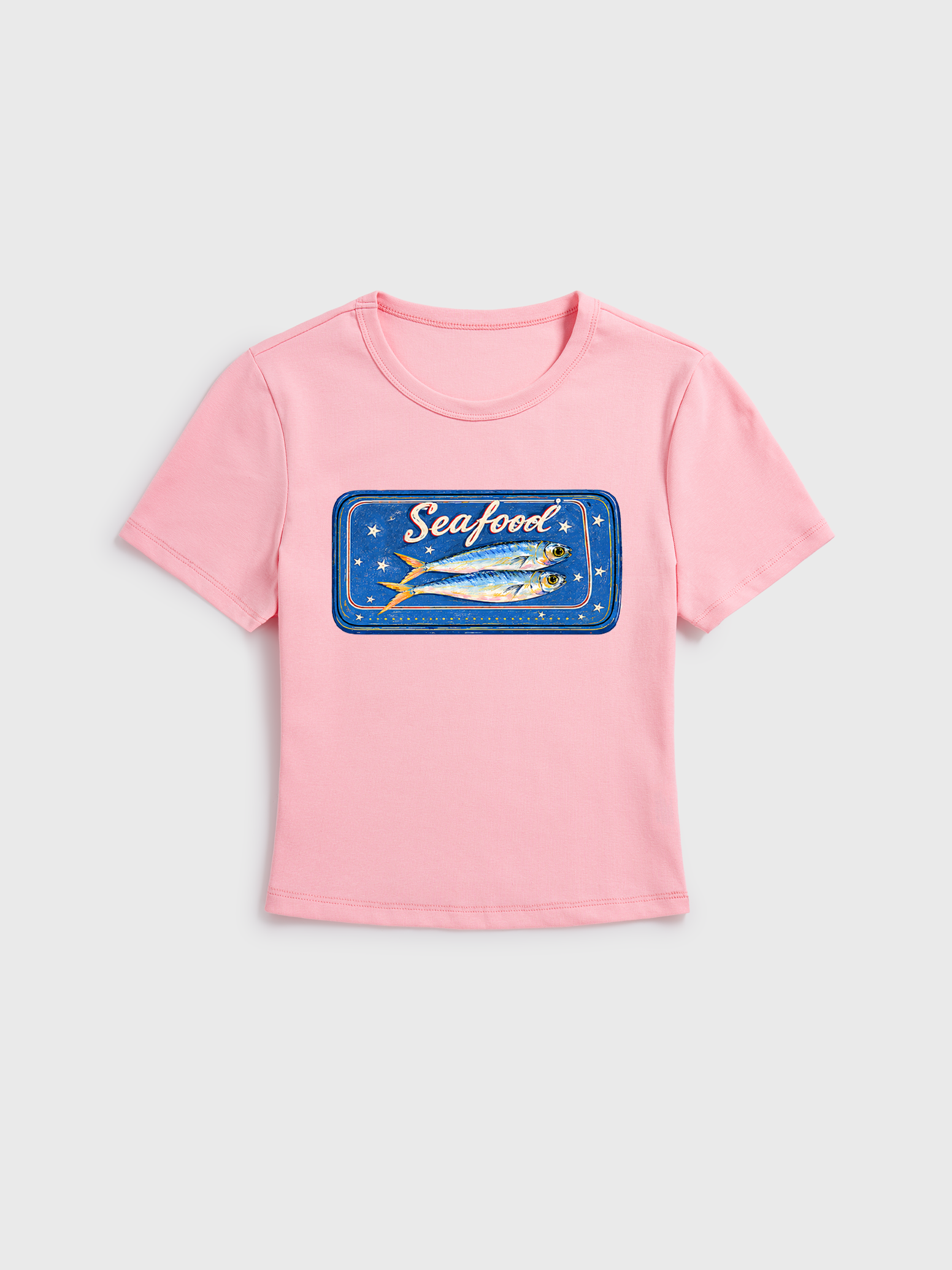 Fruits, Flowers & Fish Feast Print Crew Neck Cotton Tee
