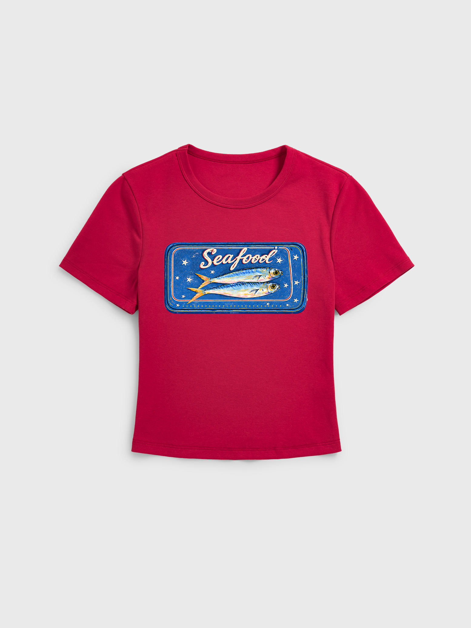 Fruits, Flowers & Fish Feast Print Crew Neck Cotton Tee